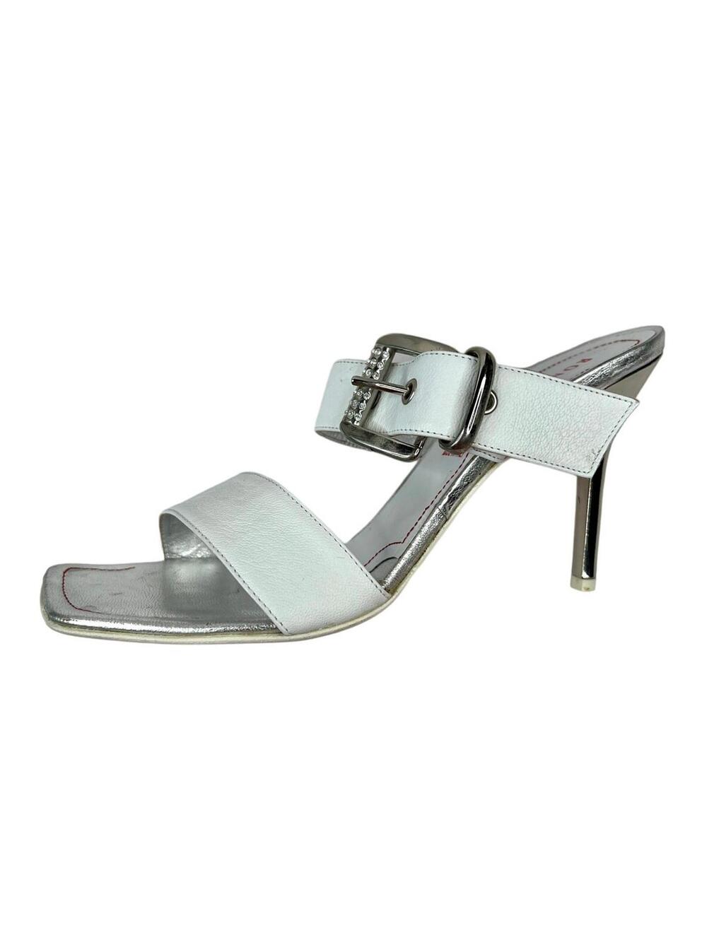 Romanelli Collezioni Size 9.5 Strap White Sandal w/Silver Heel Rhinestone Buckle